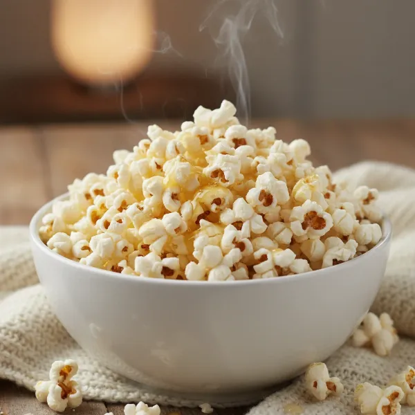 A bowl of fluffy, buttered popcorn, just made in the Ecolution Micro-Pop, ready for snacking.