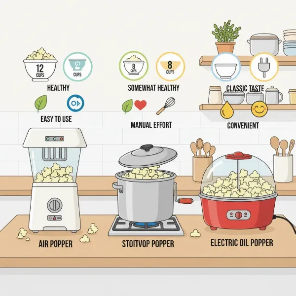 A variety of popcorn makers to help users choose the right one for their needs.