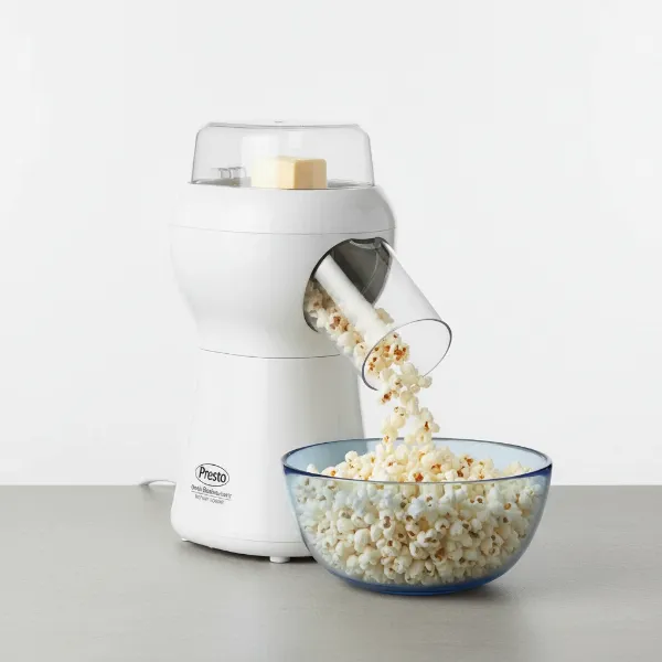 Presto Orville Redenbacher's Hot Air Popper showcasing its features like butter melter and chute.